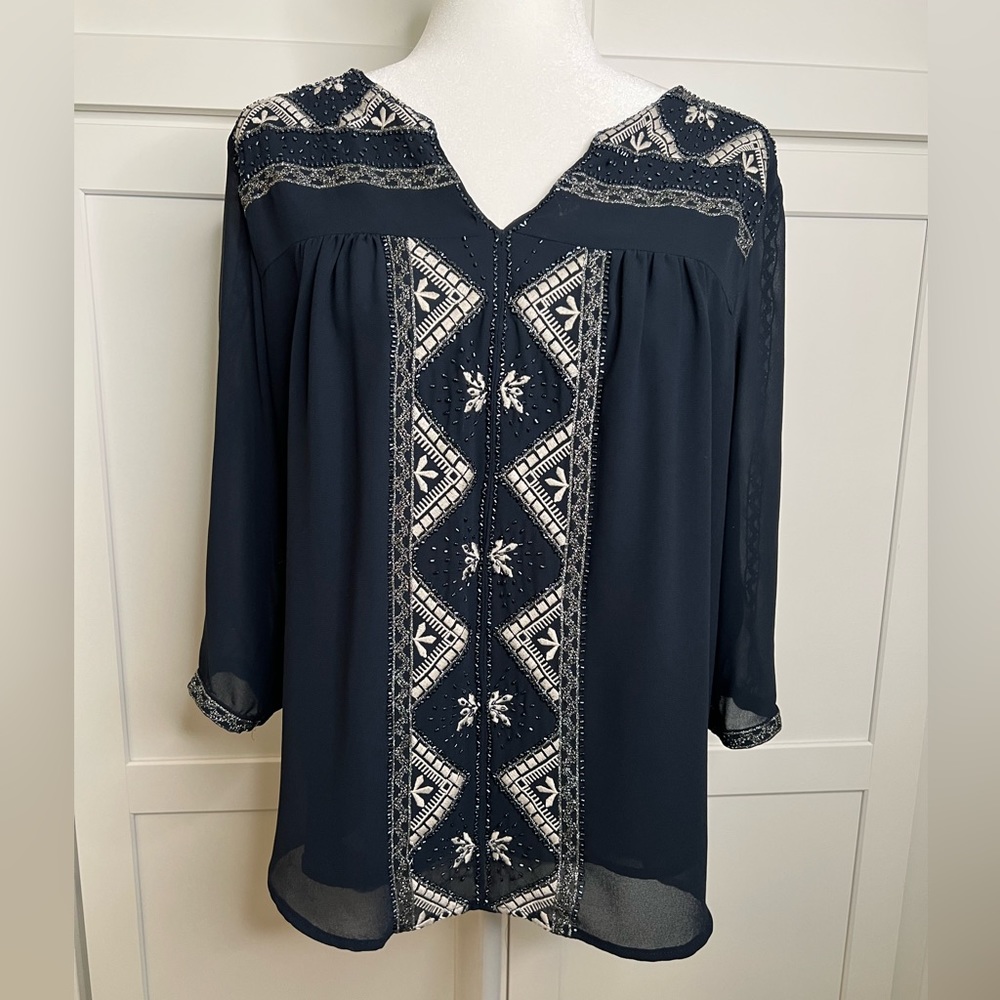 MM Couture Beaded Top Half Sleeve Women's Size M